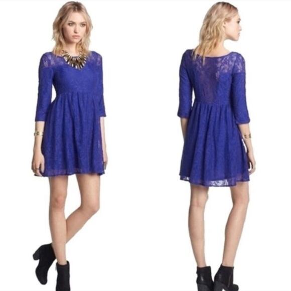 Free People Shake It Up Small Blue Lace Dress - Picture 8 of 11